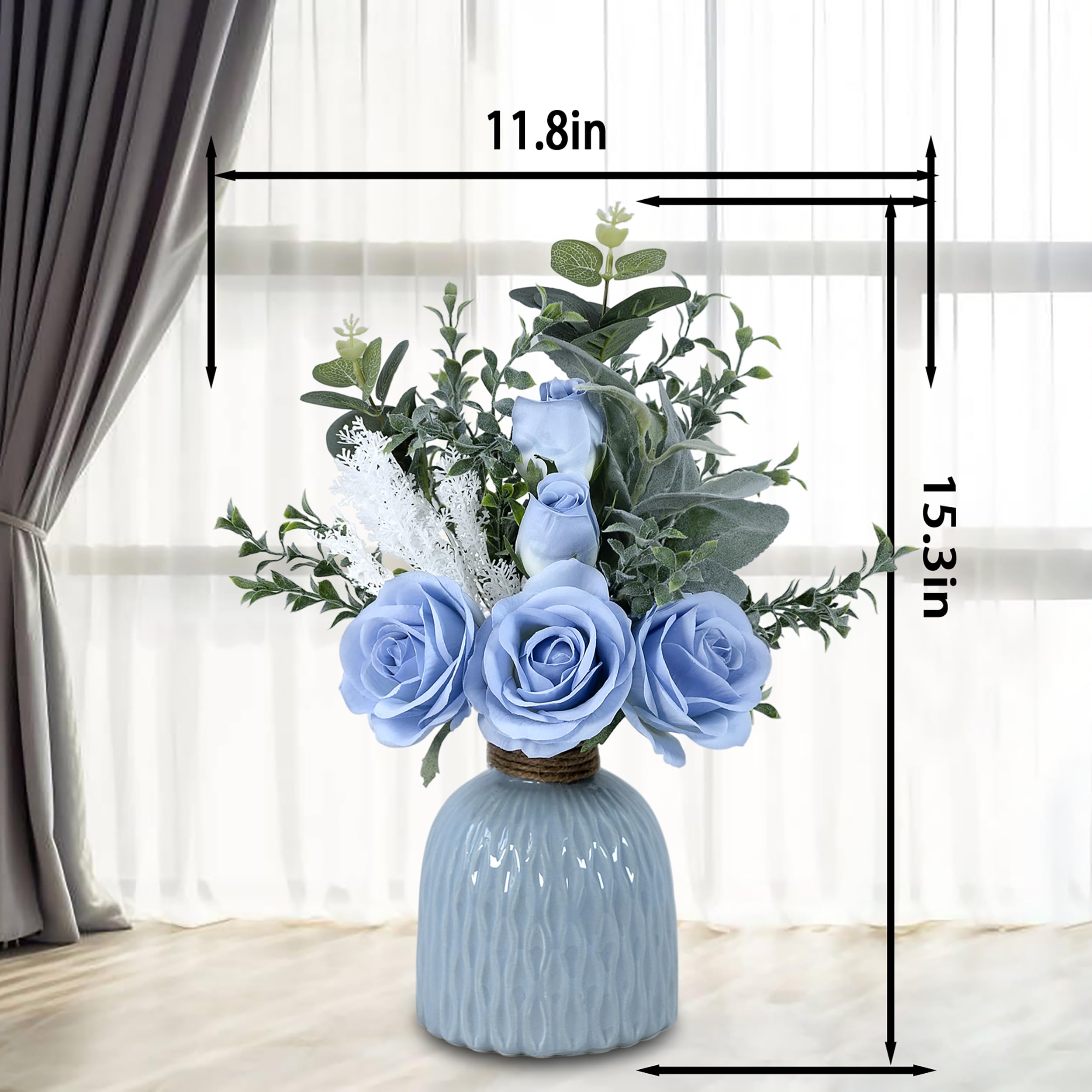 Amazon｜MOOMASSの花瓶付き造花、花瓶に入った青いバラのフェイク